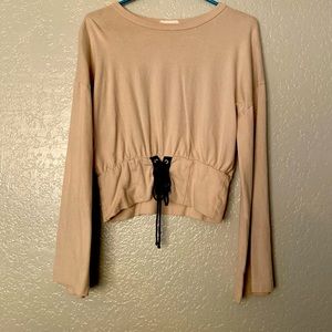 Tan crop shirt w/ billowy sleeves